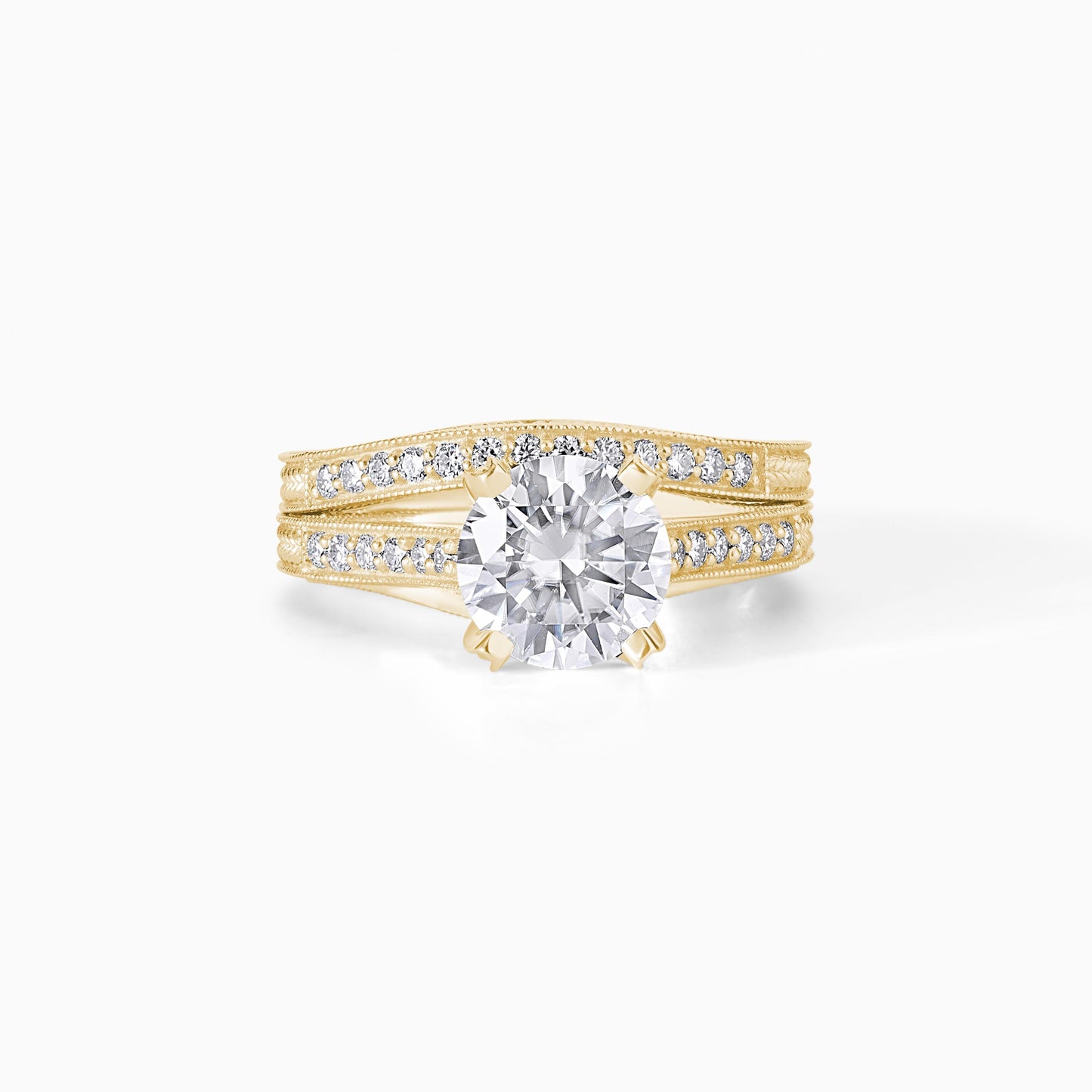 Bridal Ring Set Sterling Silver Engagement Band Wedding Milgrain Vintage Style Round Stone Jewelry Bride Anniversary Gift Woman Accessory