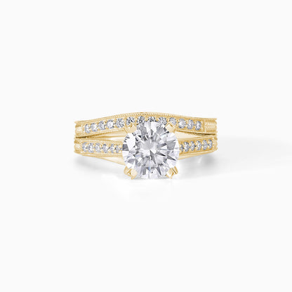 Bridal Ring Set Sterling Silver Engagement Band Wedding Milgrain Vintage Style Round Stone Jewelry Bride Anniversary Gift Woman Accessory