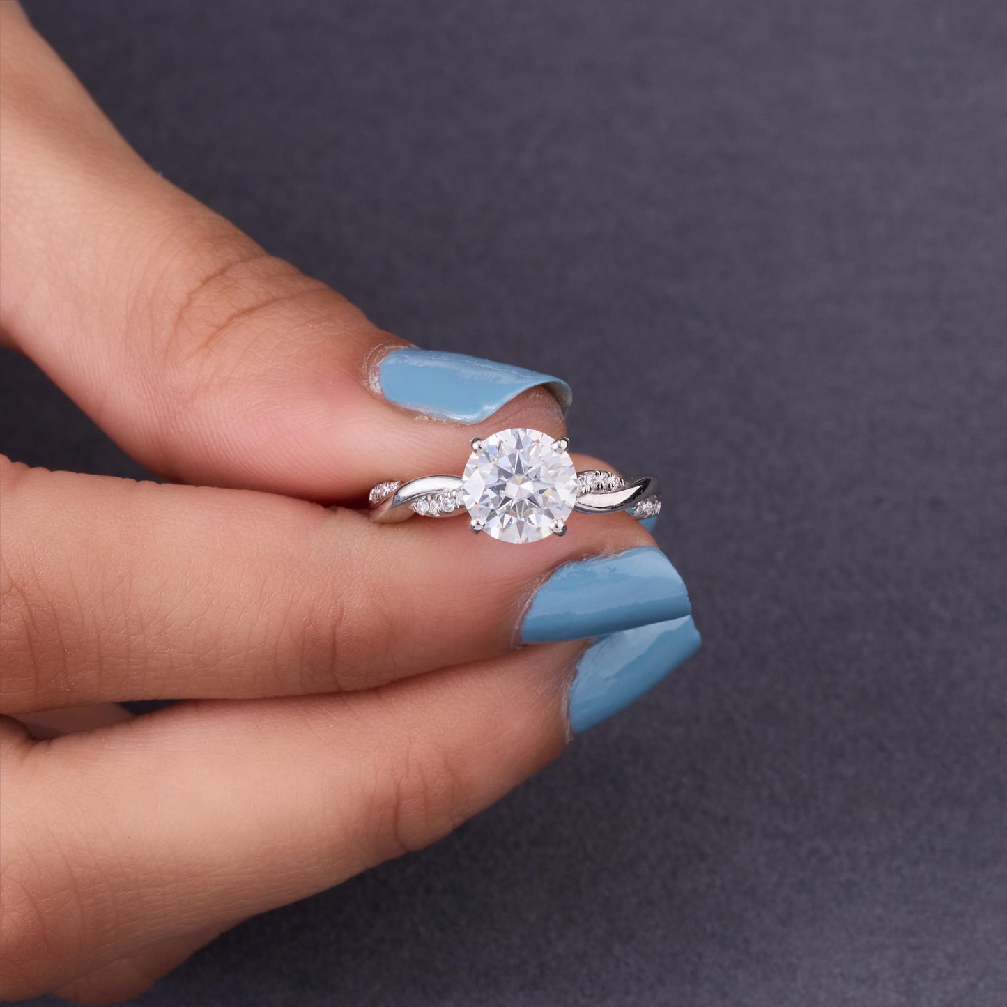 2 CT Round Brilliant Moissanite Engagement Ring | Twisted Vine Pave Daily Wear Ring