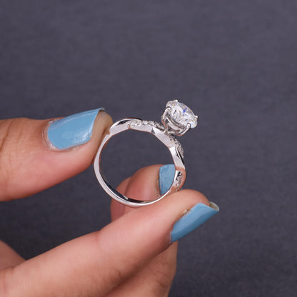 2 CT Round Brilliant Moissanite Engagement Ring | Twisted Vine Pave Daily Wear Ring