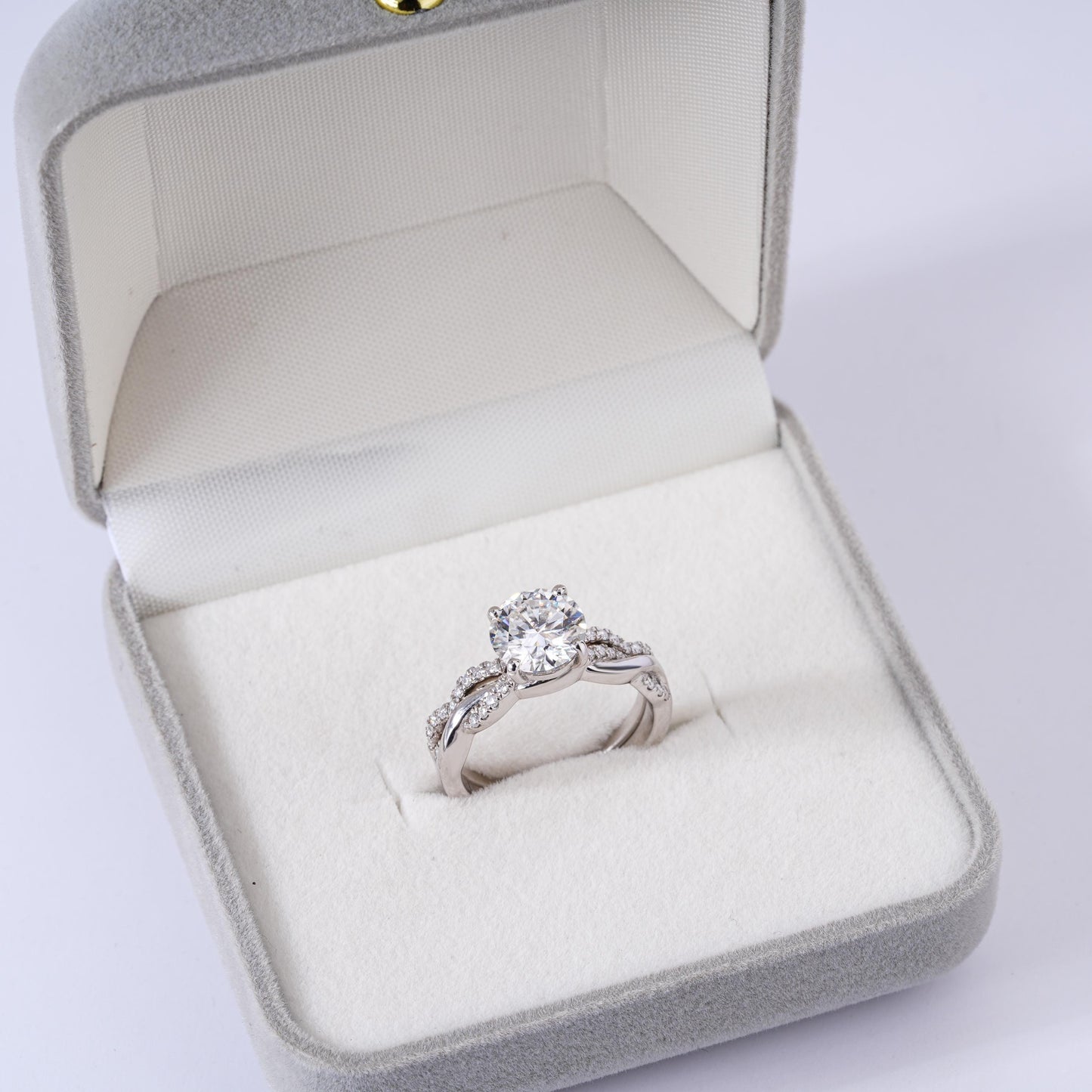 Round Moissanite Engagement Ring, Sterling Silver Round Cut Bridal Band Lab Created