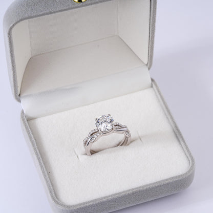 Round Moissanite Engagement Ring, Sterling Silver Round Cut Bridal Band Lab Created