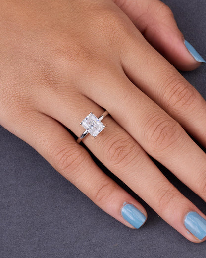 Radiant Cut Moissanite Engagement Ring, Dainty Solitaire Band, Minimalist Bridal Promise Ring
