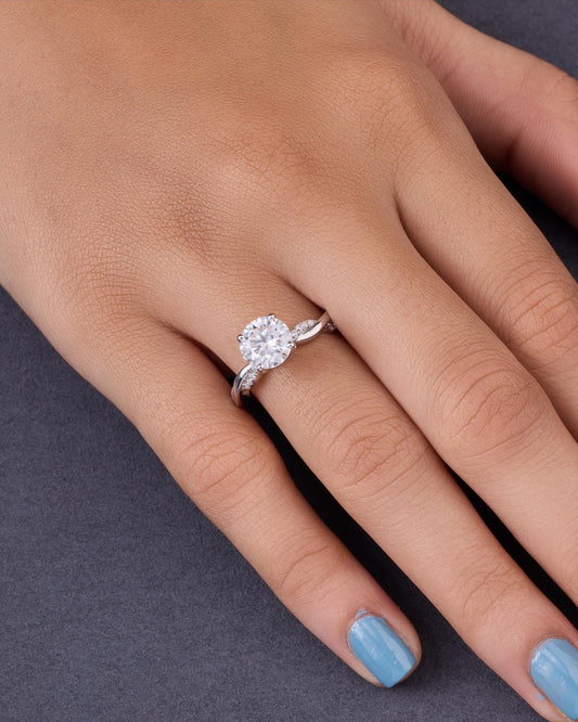 2 CT Round Brilliant Moissanite Engagement Ring | Twisted Vine Pave Daily Wear Ring
