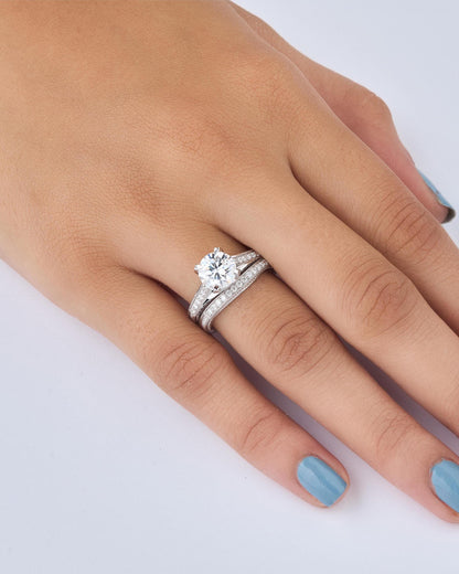 Bridal Ring Set Sterling Silver Engagement Band Wedding Milgrain Vintage Style Round Stone Jewelry Bride Anniversary Gift Woman Accessory