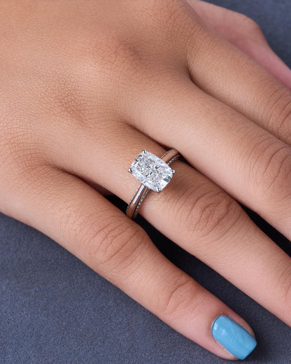 Lab Diamond Engagement Ring Women White Gold Cushion Cut Solitaire Ring Split Shank Prong Setting Bridal Jewelry Wedding Band Proposal Gift