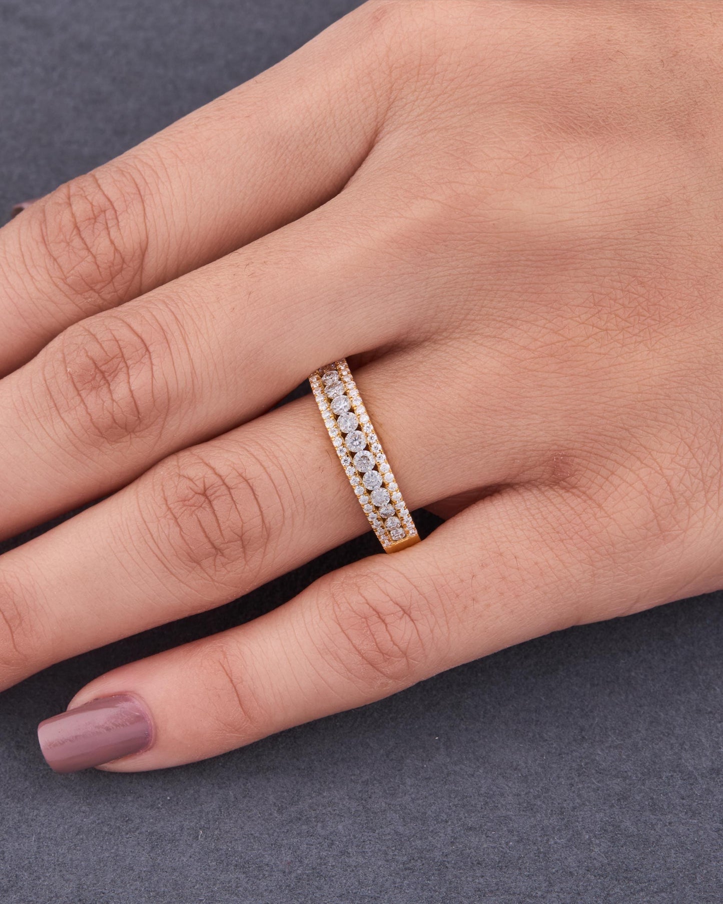 14K Yellow Gold Moissanite Eternity Band – Three Row Anniversary Ring