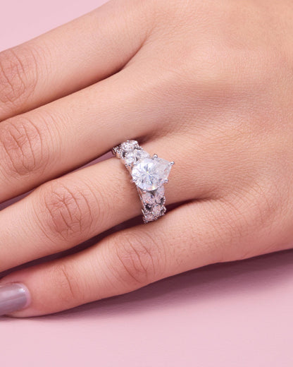 Vintage Pear Cut Engagement Ring Set, Floral Diamond Halo Ring, Unique Bridal Set, White Gold Promise Ring, Art Deco Inspired Wedding Ring