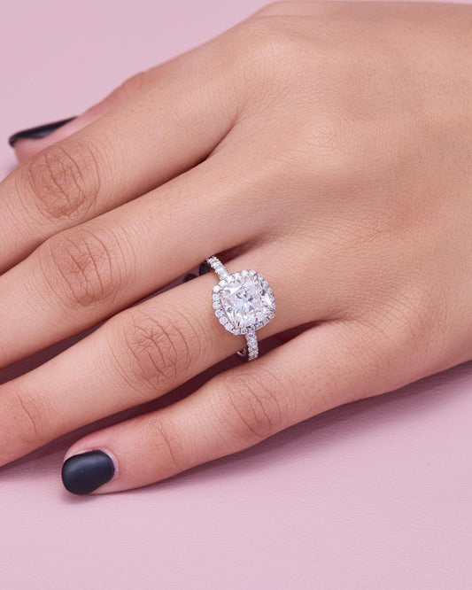 Cushion Cut Halo Engagement Ring, Pave Diamond Band, Vintage Style Bridal Ring, Elegant Promise Ring, Moissanite Diamond Ring Gift