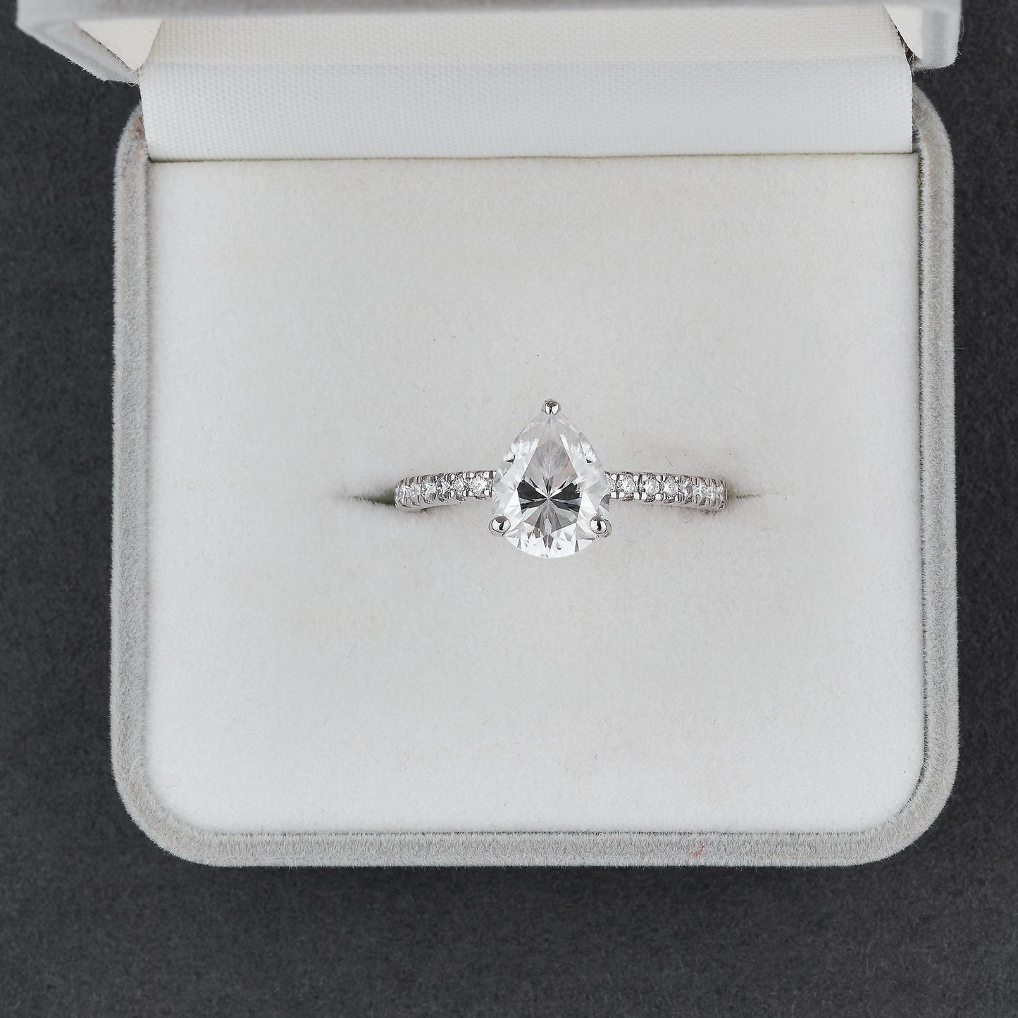 Pear Cut Engagement Ring, Moissanite Solitaire Ring, Pave Band Ring, Dainty Bridal Ring, Minimalist Promise Ring, Gift for Her