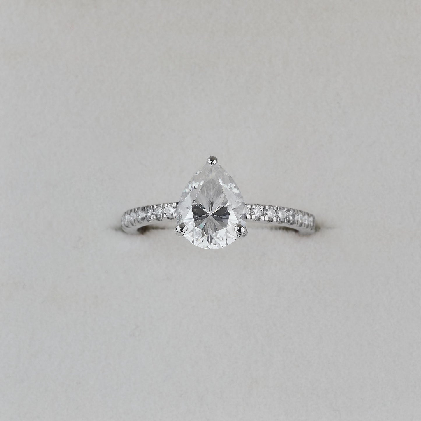 1.25 Carat Pear Moissanite Engagement Ring Set, Hidden Halo Pave Bridal Set, Silver Wedding Ring, Dainty Stacking Promise Ring for Her