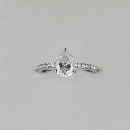 1.25 Carat Pear Moissanite Engagement Ring Set, Hidden Halo Pave Bridal Set, Silver Wedding Ring, Dainty Stacking Promise Ring for Her