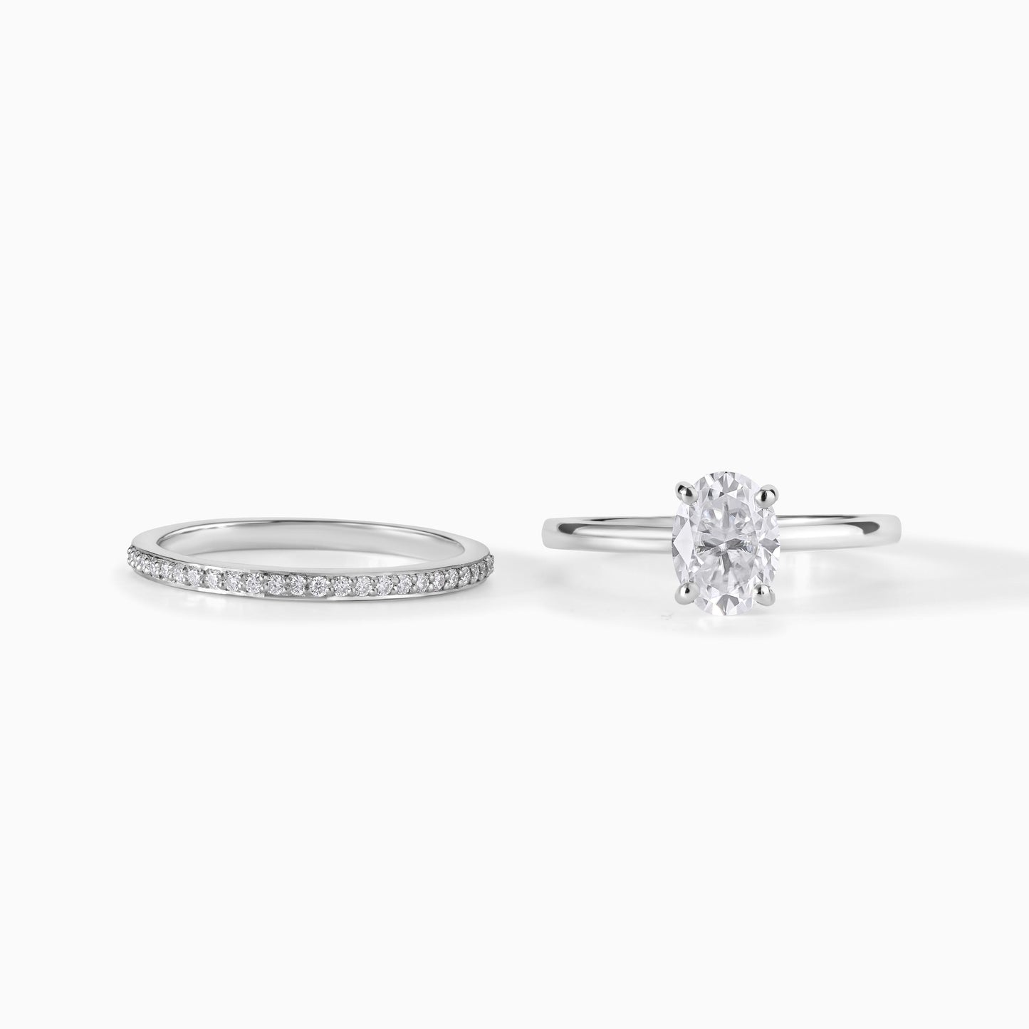Oval Moissanite Engagement Ring Set, Dainty Pave Bridal Ring, Silver Wedding Band Set, Minimalist Promise Ring, Gift for Her