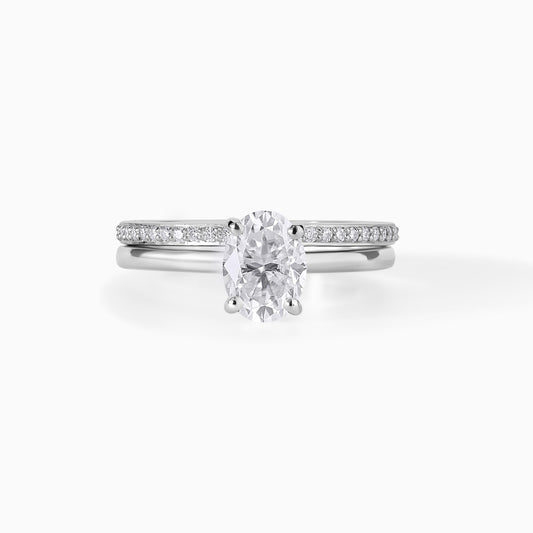 Oval Moissanite Engagement Ring Set, Dainty Pave Bridal Ring, Silver Wedding Band Set, Minimalist Promise Ring, Gift for Her