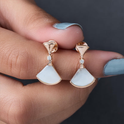 Fan Shaped Drop Earrings, White Shell Earrings, Rose Gold Dangle Earrings, Minimalist Statement Earrings, Elegant Jewelry for Her