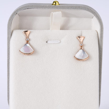 Fan Shaped Drop Earrings, White Shell Earrings, Rose Gold Dangle Earrings, Minimalist Statement Earrings, Elegant Jewelry for Her