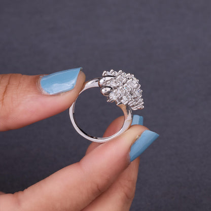 Sparkling Starburst Cluster Ring in Sterling Silver, Unique Statement Cocktail Ring for Women, Art Deco Inspired Jewelry, Gift for Her