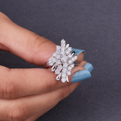 Sparkling Starburst Cluster Ring in Sterling Silver, Unique Statement Cocktail Ring for Women, Art Deco Inspired Jewelry, Gift for Her