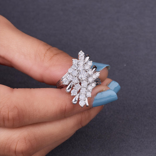 Sparkling Starburst Cluster Ring in Sterling Silver, Unique Statement Cocktail Ring for Women, Art Deco Inspired Jewelry, Gift for Her