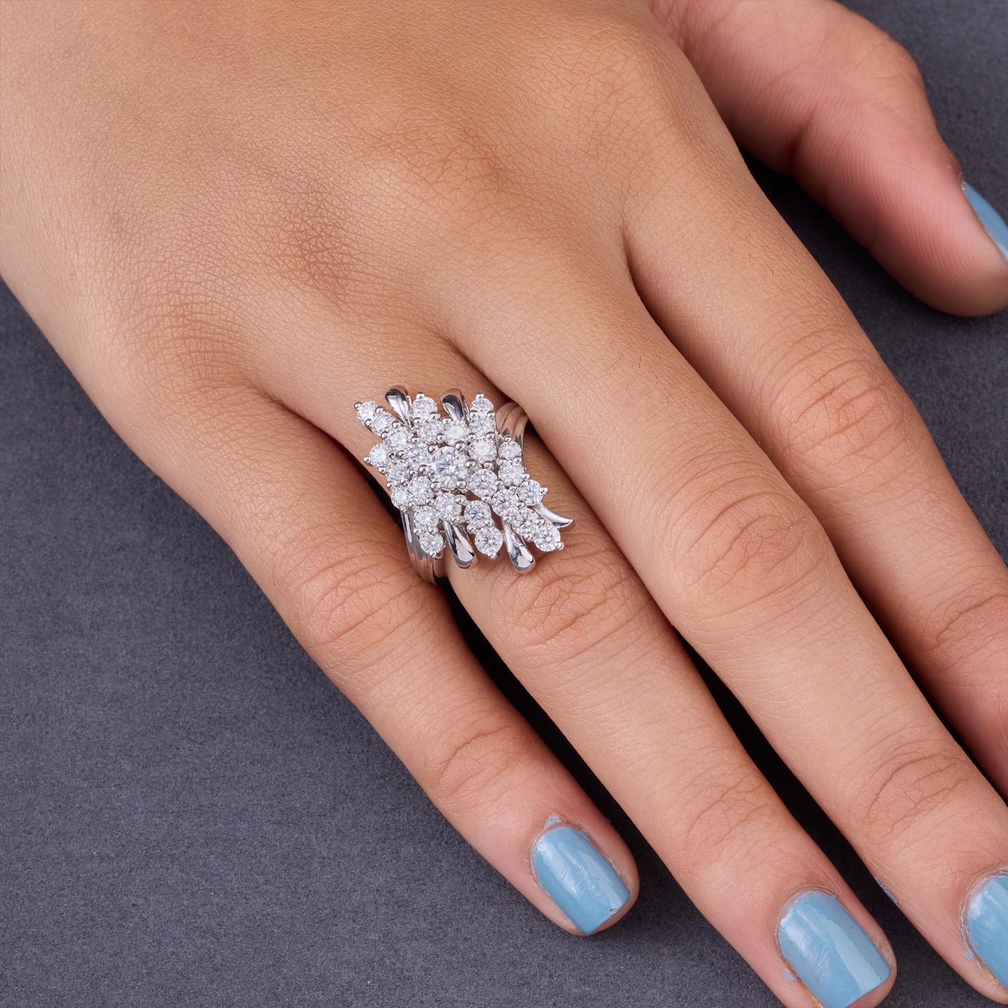 Sparkling Starburst Cluster Ring in Sterling Silver, Unique Statement Cocktail Ring for Women, Art Deco Inspired Jewelry, Gift for Her