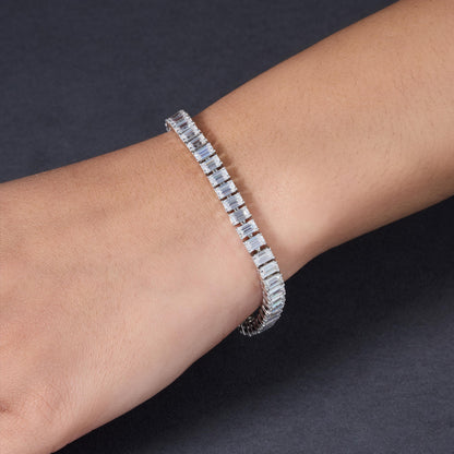 Emerald Cut Moissanite Tennis Bracelet | Sterling Silver Dainty Stacking Jewelry