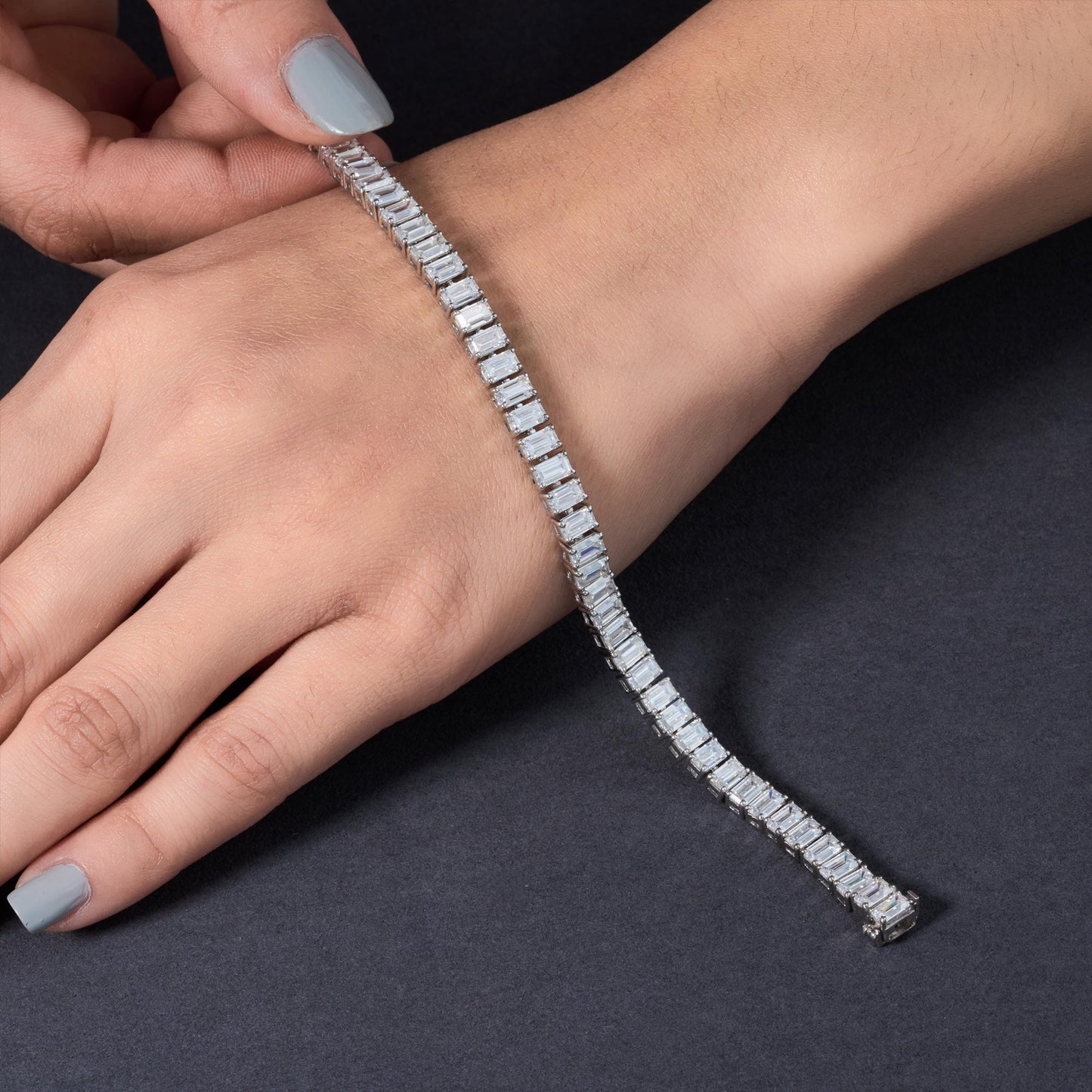 Emerald Cut Moissanite Tennis Bracelet | Sterling Silver Dainty Stacking Jewelry