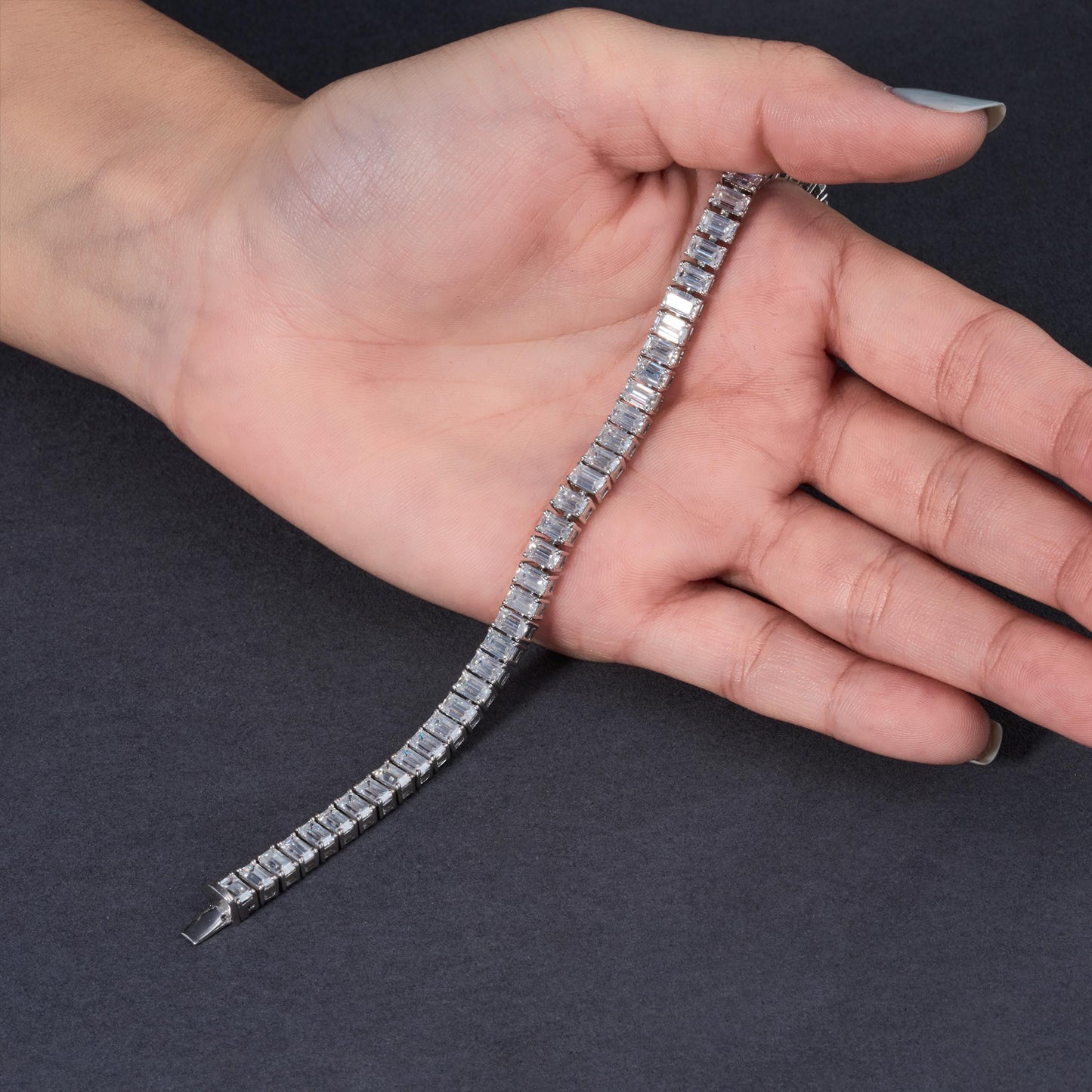 Emerald Cut Moissanite Tennis Bracelet | Sterling Silver Dainty Stacking Jewelry