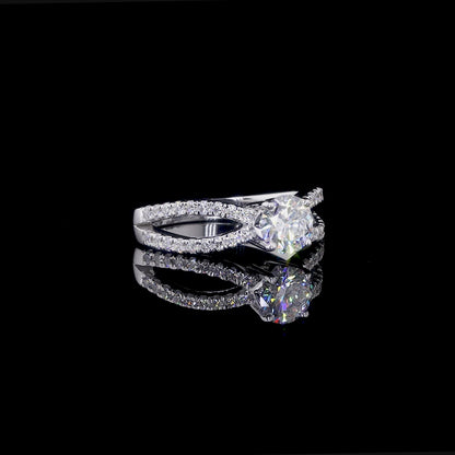 Twisted Moissanite Engagement Ring | Split Shank Diamond Ring | Silver Bridal Ring