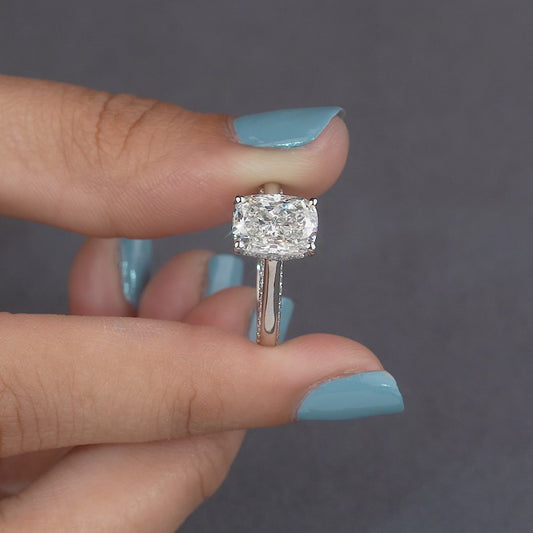 Lab Diamond Engagement Ring: White Gold Cushion Cut Solitaire, Split Shank Bridal Jewelry